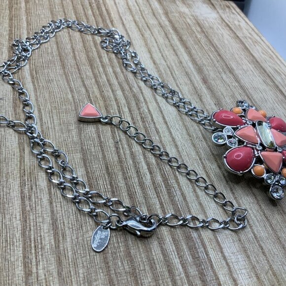 Lia Sophia Pink & Peach Rhinestone Enamel Pendant or Brooch Pin - Picture 7 of 7